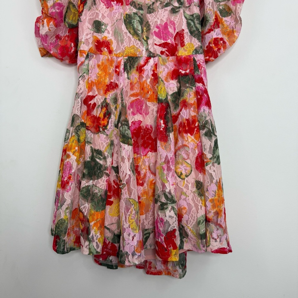For Love & Lemons Dascha Lace Puff Sleeve Floral Dainty Mini Dress Size M NEW - Picture 7 of 16